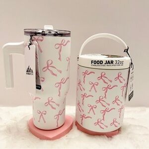 HYDRAPEAK Pink Bow Stainless Steel 25oz Tumbler and 32oz Food Jar Set 🎀🎀
